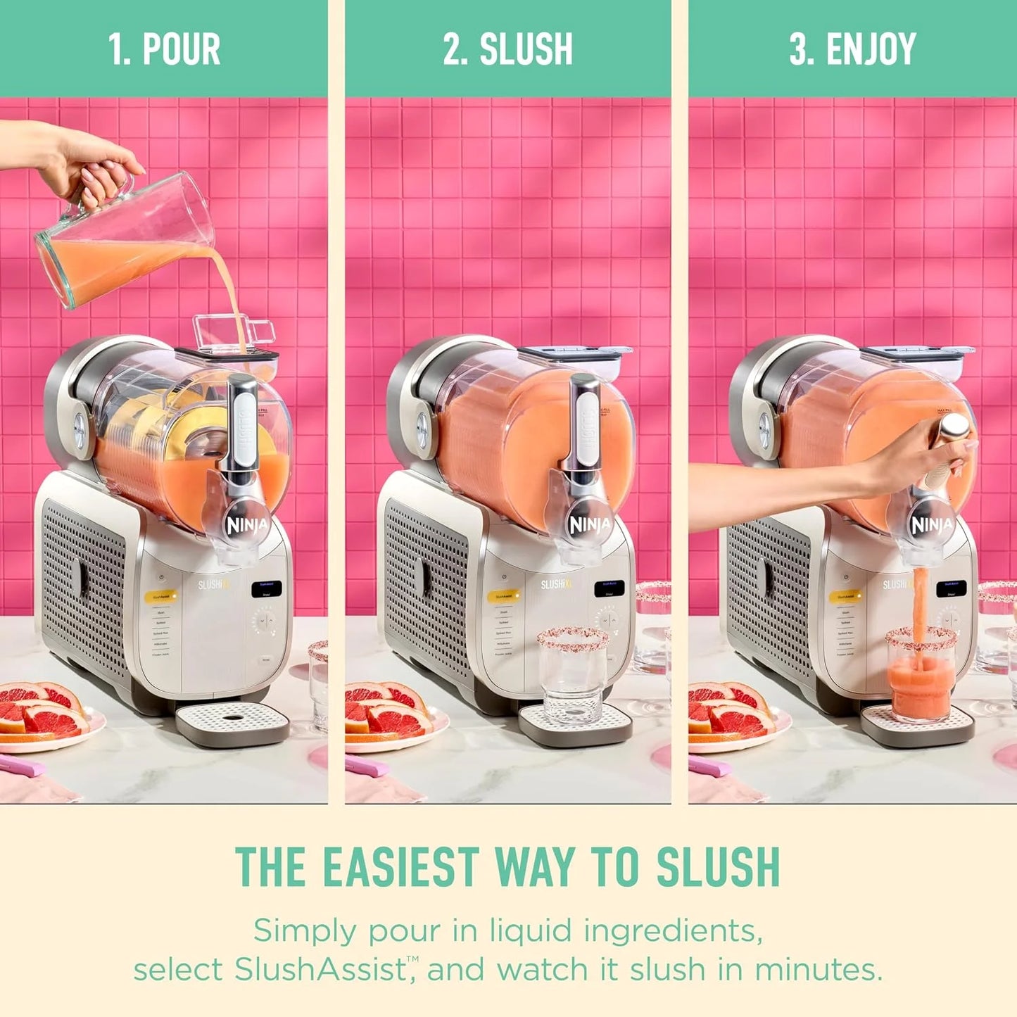 Ninja SLUSHi XL Smart Frozen Drink Maker and SLUSHi Machine, with SlushAssist Technology, 128 Oz Capacity, Sodas, Margaritas, Frappes, Milkshakes and More, Crema, FS601BR
