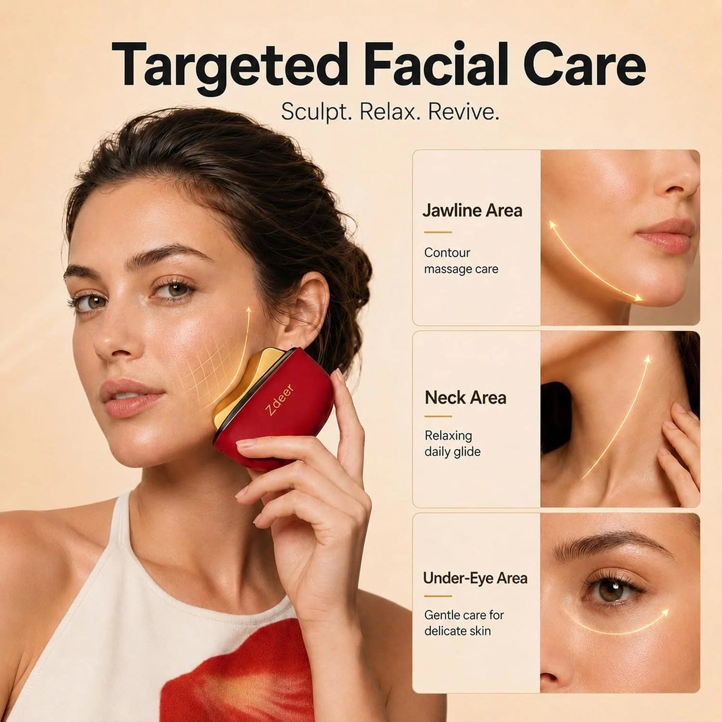 ZDEER GS5 Electric Heated Gua Sha Tool, Red Light Face Massager, Red