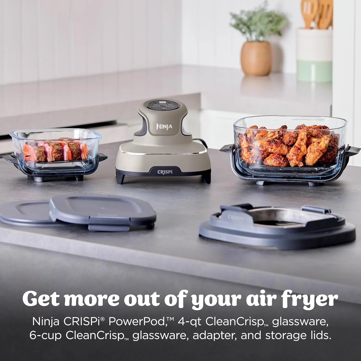 Ninja Crispi Glass Air Fryer, 4-in-1, Stone, FN101ST