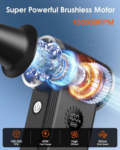 Cordless Compressed Air Duster-180000RPM, 45W Fast Charge, 4-Speed
