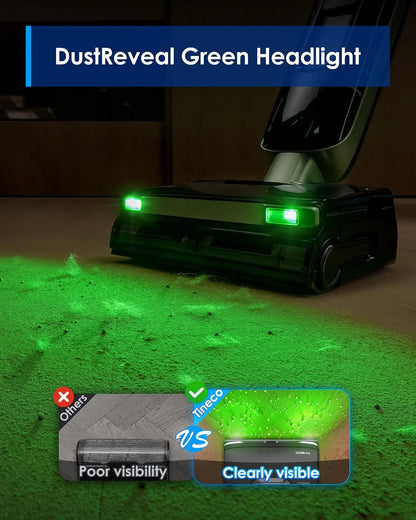 Tineco Floor ONE S7 Master Wet Dry Vacuum Cleaner, 23kPa Suction Vacuum Mop with DustReveal Green Headlight, 65 Min Runtime, 185°F Flashdry, 3.9inch Ultra-Slim Stretch Mop