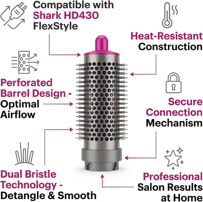 Round Brush Attachment for Shark FlexStyle Accessories, FlexStyle HD430/HD440 Series with 360° Airflow, Secure Fit No Slip Blow Dryer Attachment,for Straight, Wavy, Curly, and Coily Hair